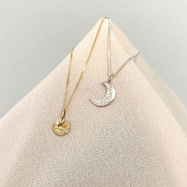 Mixed metals sun and moon friendship necklace set