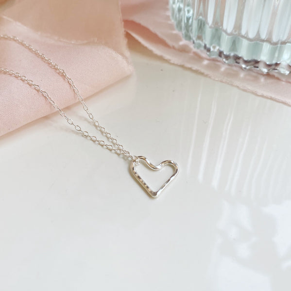 Hammered silver heart necklace