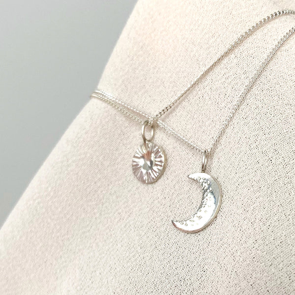 Silver sun and moon friendship necklace set