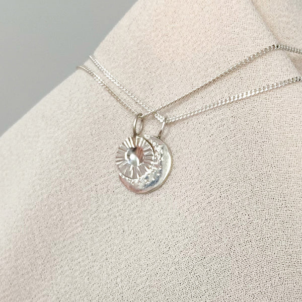 Silver sun and moon friendship necklace set
