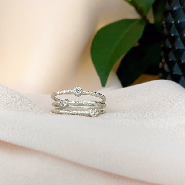 Cicee celestrial ring silver moissanite textured triple band ring