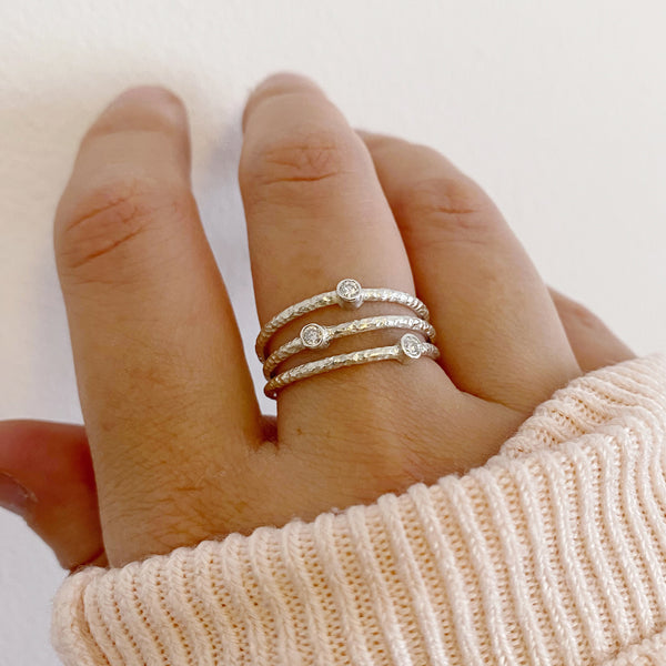Cicee celestrial ring silver moissanite textured triple band ring