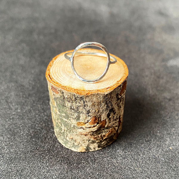 Hammered circle silver ring