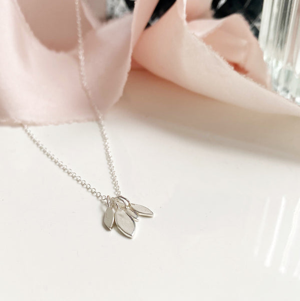 Silver leaf cluster necklace