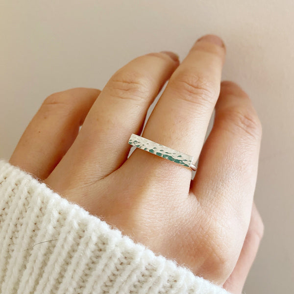 Cicee silver hammered bar ring recycled