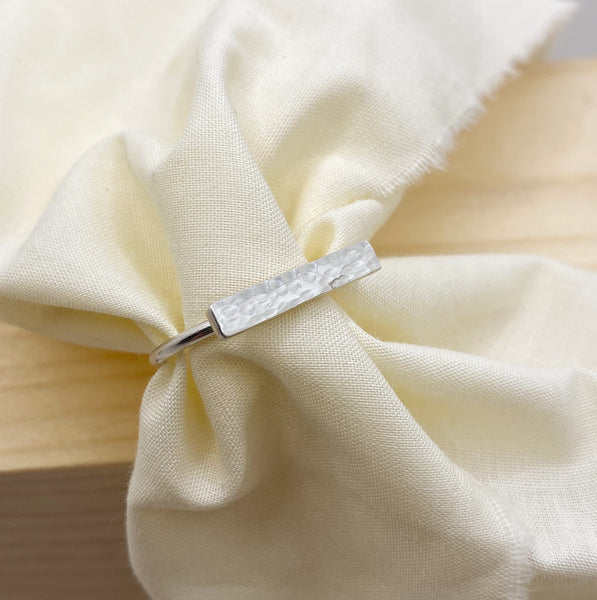 Hammered bar silver ring