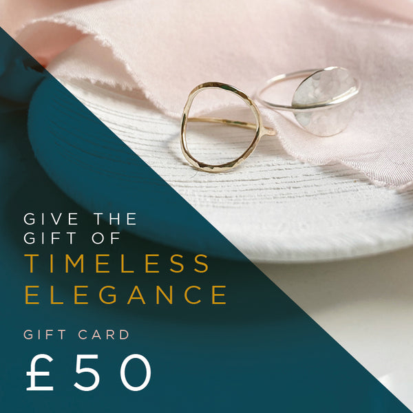 Gift card for 'CIcee handmade jewellery' with a ring on a fabric background