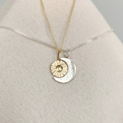 Mixed metals sun and moon friendship necklace set
