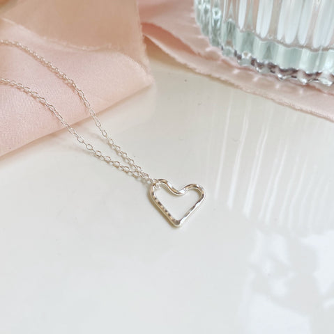 Hammered silver heart necklace