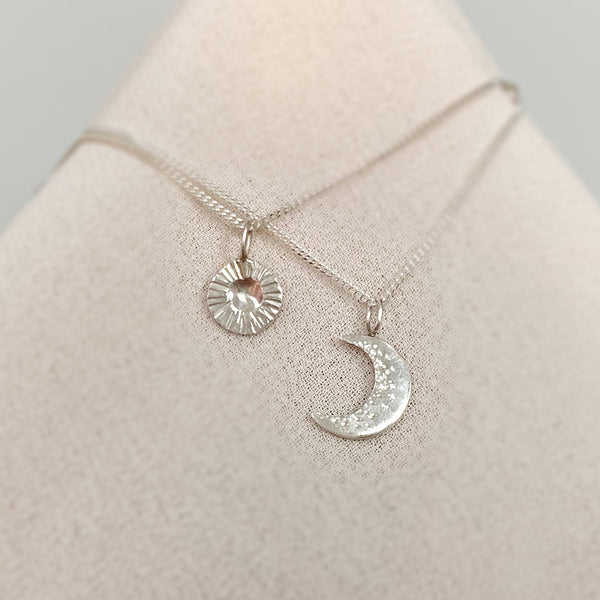 Silver sun and moon friendship necklace set