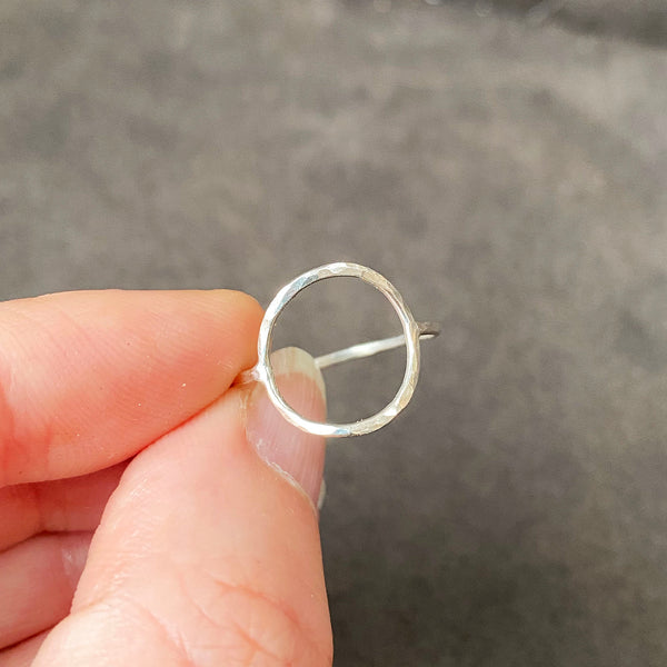 Hammered circle silver ring