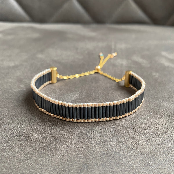 Cicee bar woven bead bracelet in gunmetal