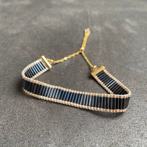 Cicee bar woven bead bracelet in gunmetal