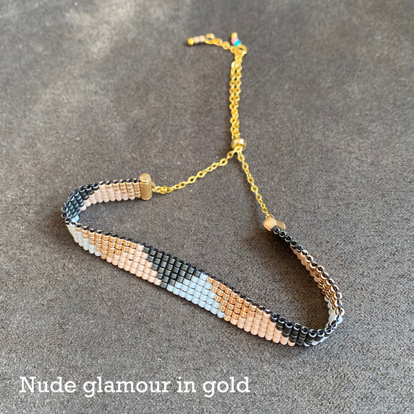 Cicee woven bead bracelet in nude glamour gold