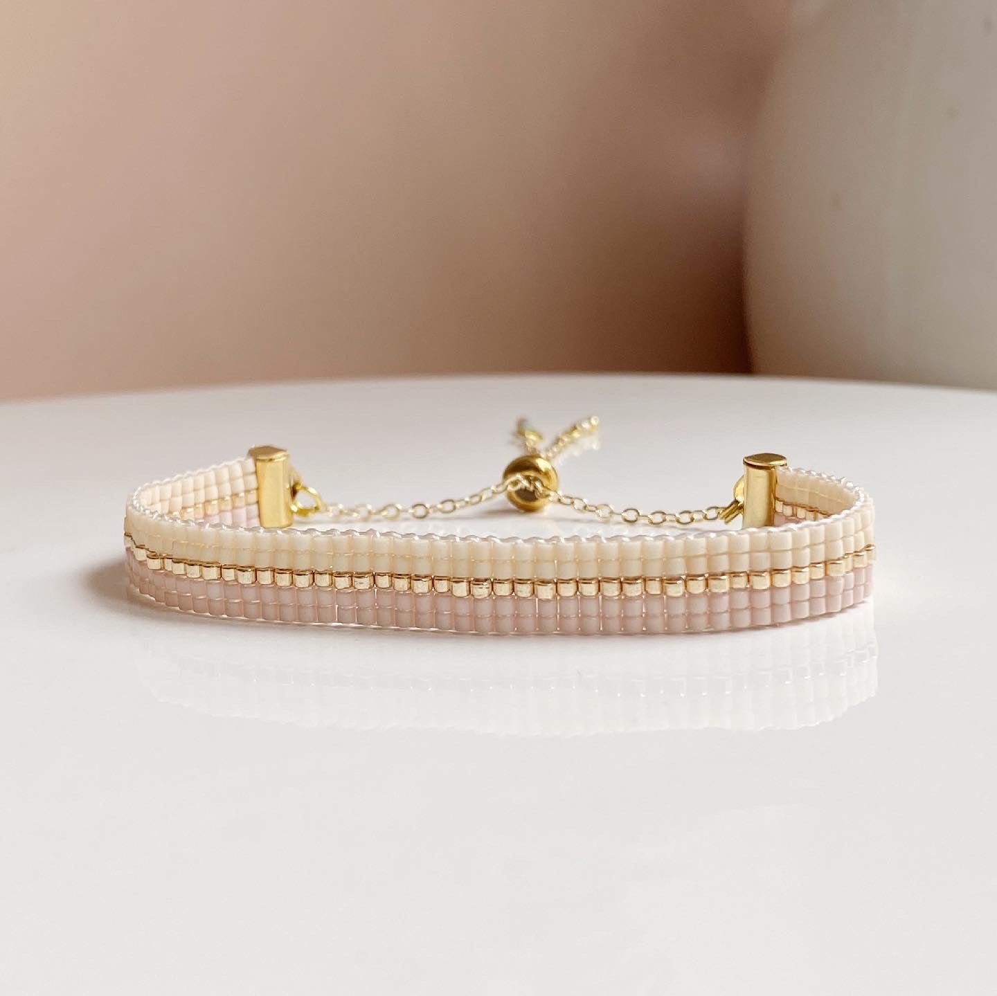 Pink and cream equator bead bracelet - available in both gold and silver options