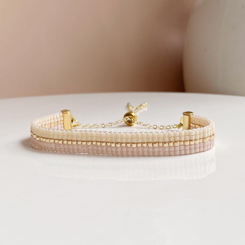 Pink and cream equator bead bracelet - available in both gold and silver options