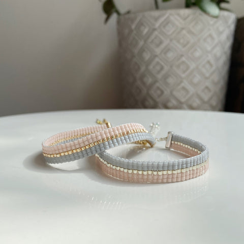 Pink and grey equator bead bracelet - available in both gold and silver options