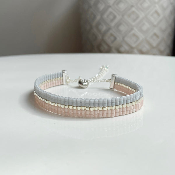 Pink and grey equator bead bracelet - available in both gold and silver options