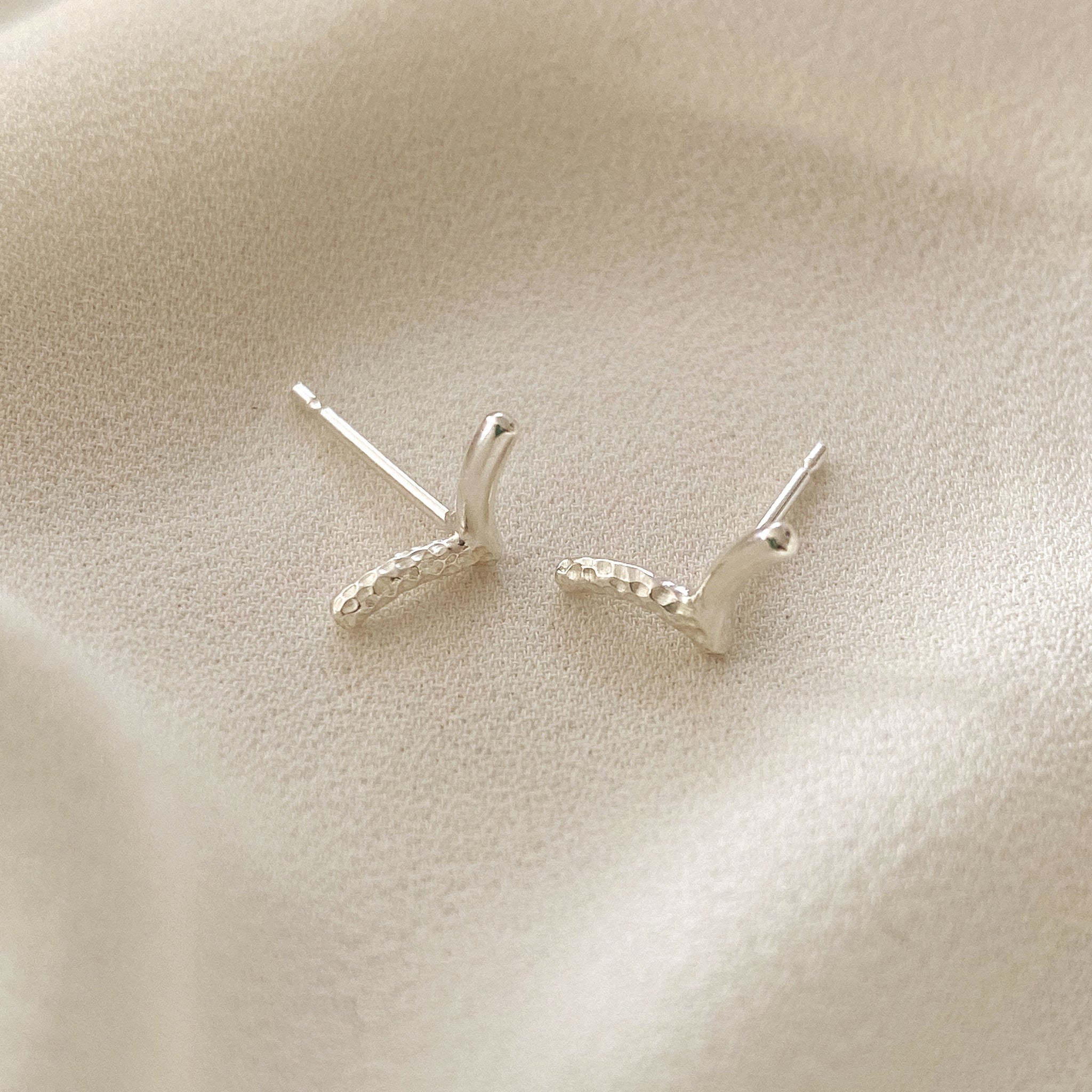 Silver wishbone flying birds earrings with texture
